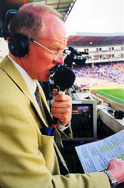 Legendary football voice Tony Gubba in the commentary position