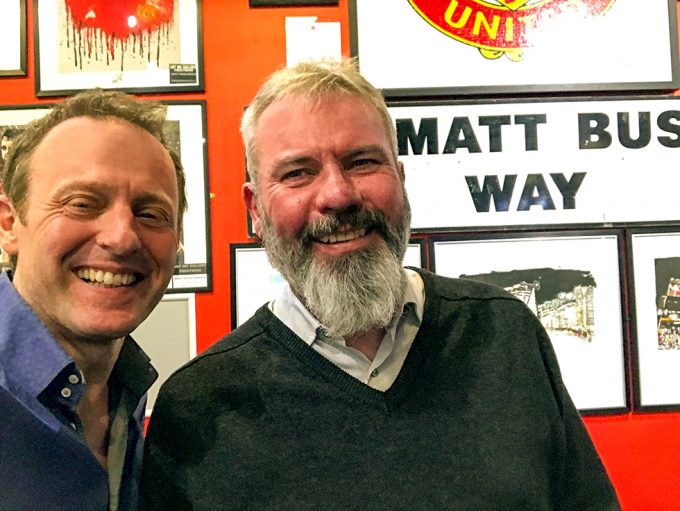 John Gubba with Brian McClair during RedArmyBet fans event at Hotel Football