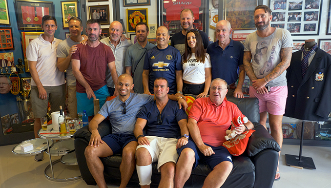 Ben Thornley and some of the former Manchester United players who played in Malta with museum owner Joe Midani and his daughter Nydianne.