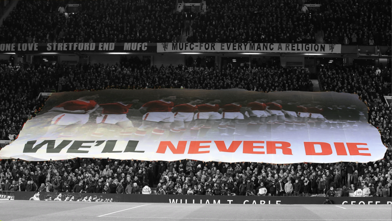 We'll Never Die flag surfing Stretford End